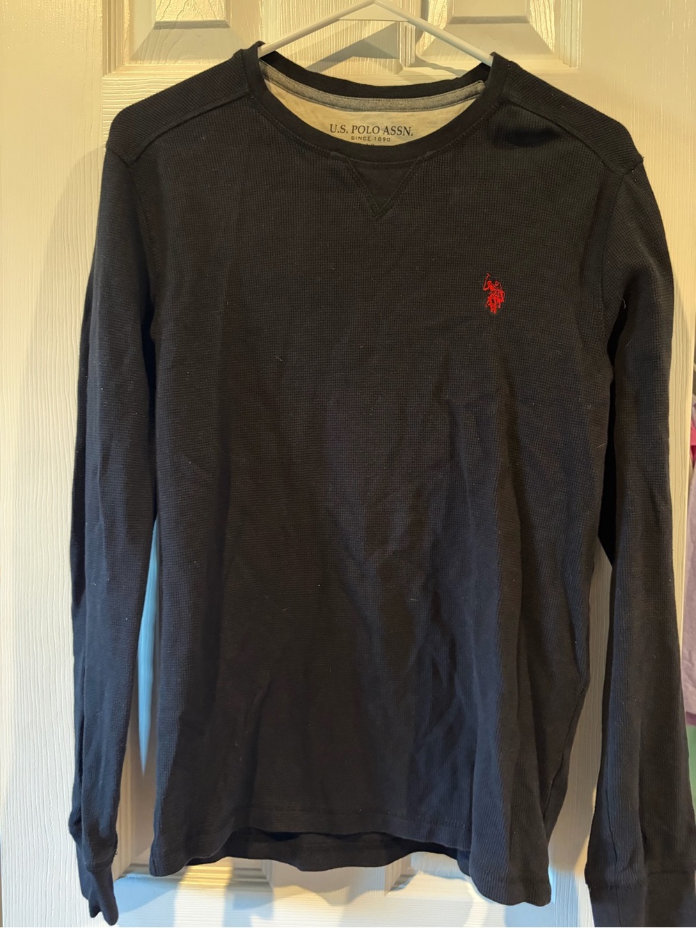 U.S. Polo Assn. Black Long-Sleeve Crewneck with Red Logo